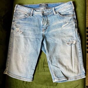 Silver Jeans - Light Blue Distressed Denim Shorts